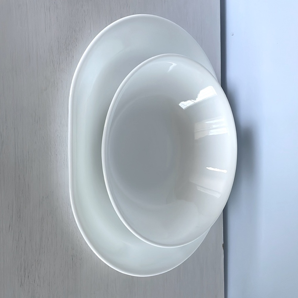 Shiny! Vintage Corelle Platter Winter Frost White 12.25”x10.5” &Med Serving Bowl